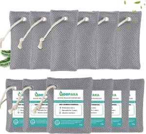 Activated Bamboo Charcoal Air Purifying Bags, Nature Fresh Air Purifier Bags,12 Pack Odor Eliminator, Activated Charcoal Odour Absorber for Room, Closet, Shoe, Car Air freshener (75g*6 200g*6)