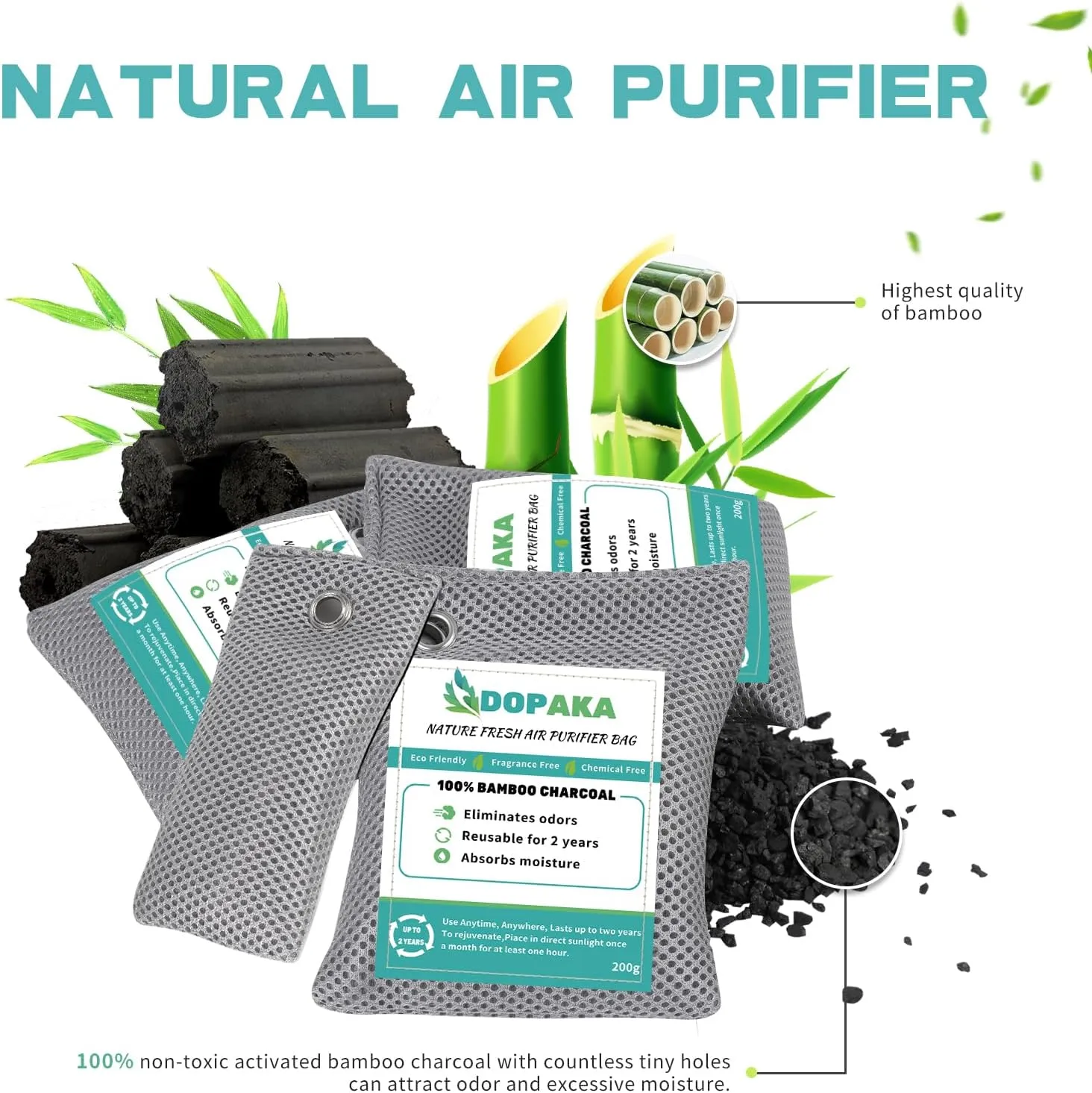 Activated Bamboo Charcoal Air Purifying Bags, Nature Fresh Air Purifier Bags,12 Pack Odor Eliminator, Activated Charcoal Odour Absorber for Room, Closet, Shoe, Car Air freshener (75g*6 200g*6)