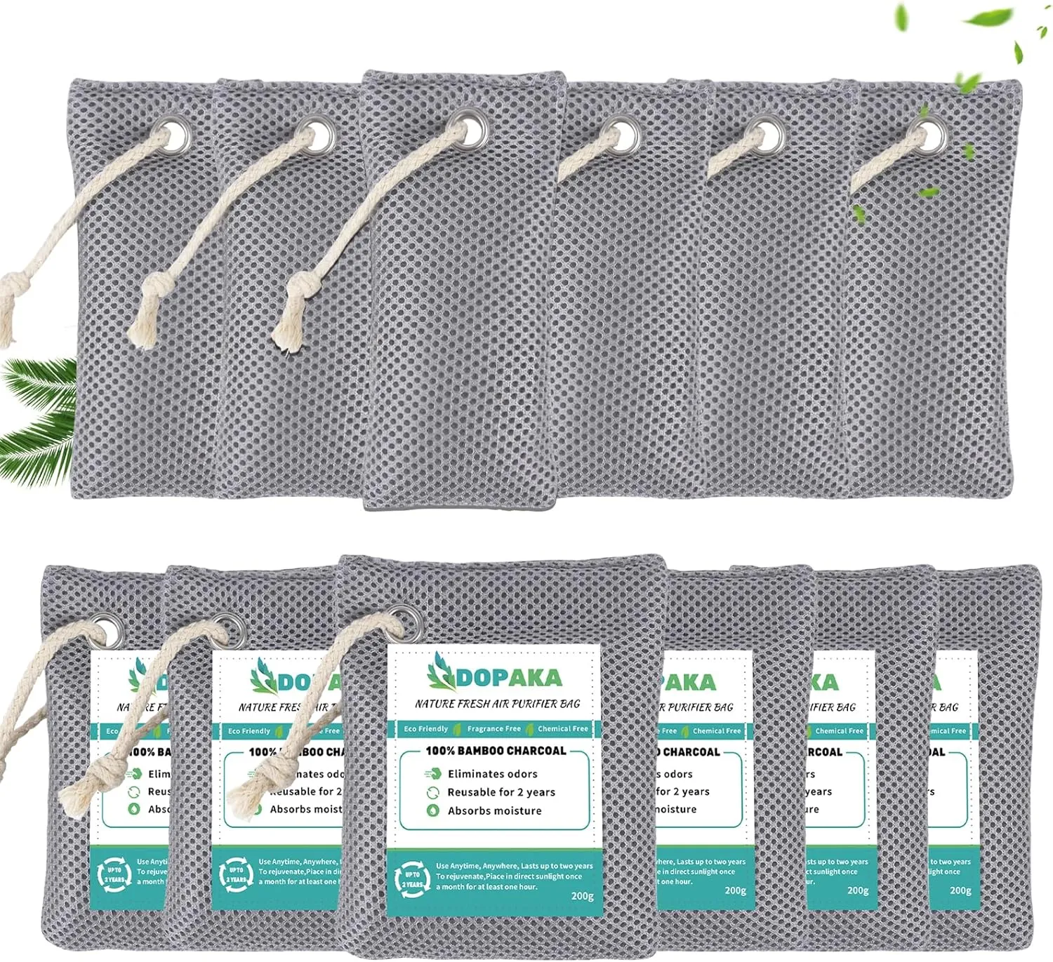 Activated Bamboo Charcoal Air Purifying Bags, Nature Fresh Air Purifier Bags,12 Pack Odor Eliminator, Activated Charcoal Odour Absorber for Room, Closet, Shoe, Car Air freshener (75g*6 200g*6)