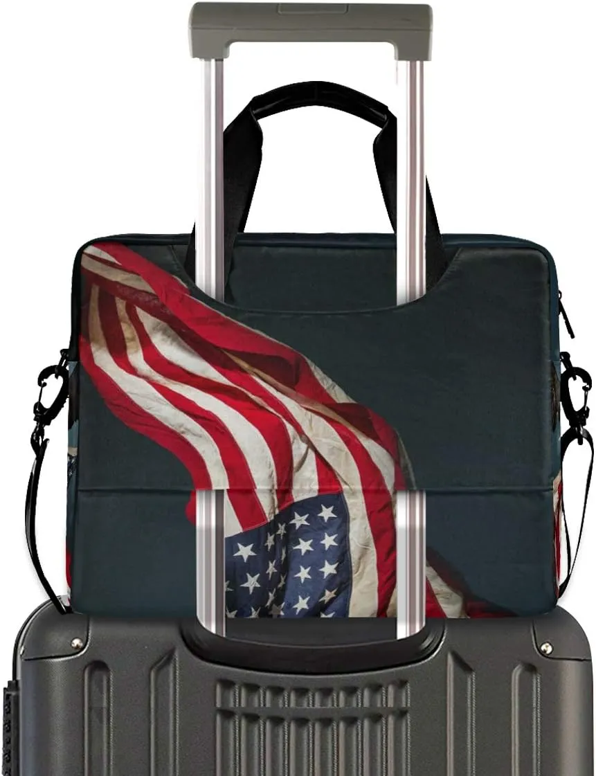 ALAZA American Flag Bald Eagle Laptop Case Bag Sleeve Portable Crossbody Messenger Briefcase w/Strap Handle, 13 14 15.6 inch
