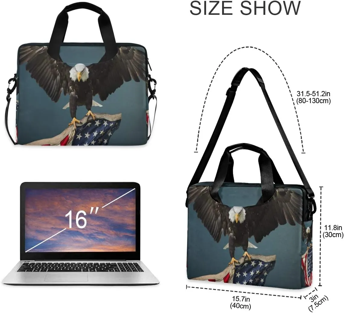ALAZA American Flag Bald Eagle Laptop Case Bag Sleeve Portable Crossbody Messenger Briefcase w/Strap Handle, 13 14 15.6 inch