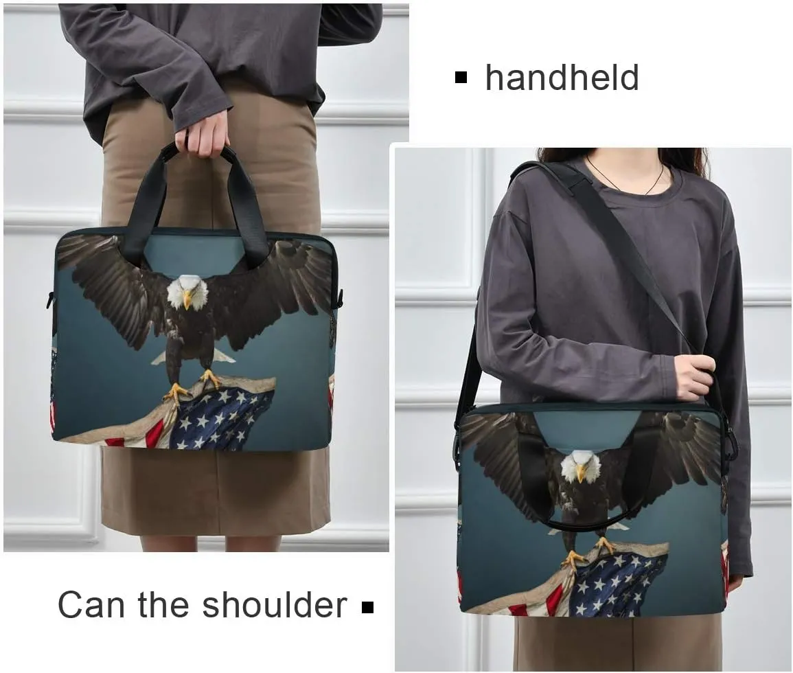 ALAZA American Flag Bald Eagle Laptop Case Bag Sleeve Portable Crossbody Messenger Briefcase w/Strap Handle, 13 14 15.6 inch