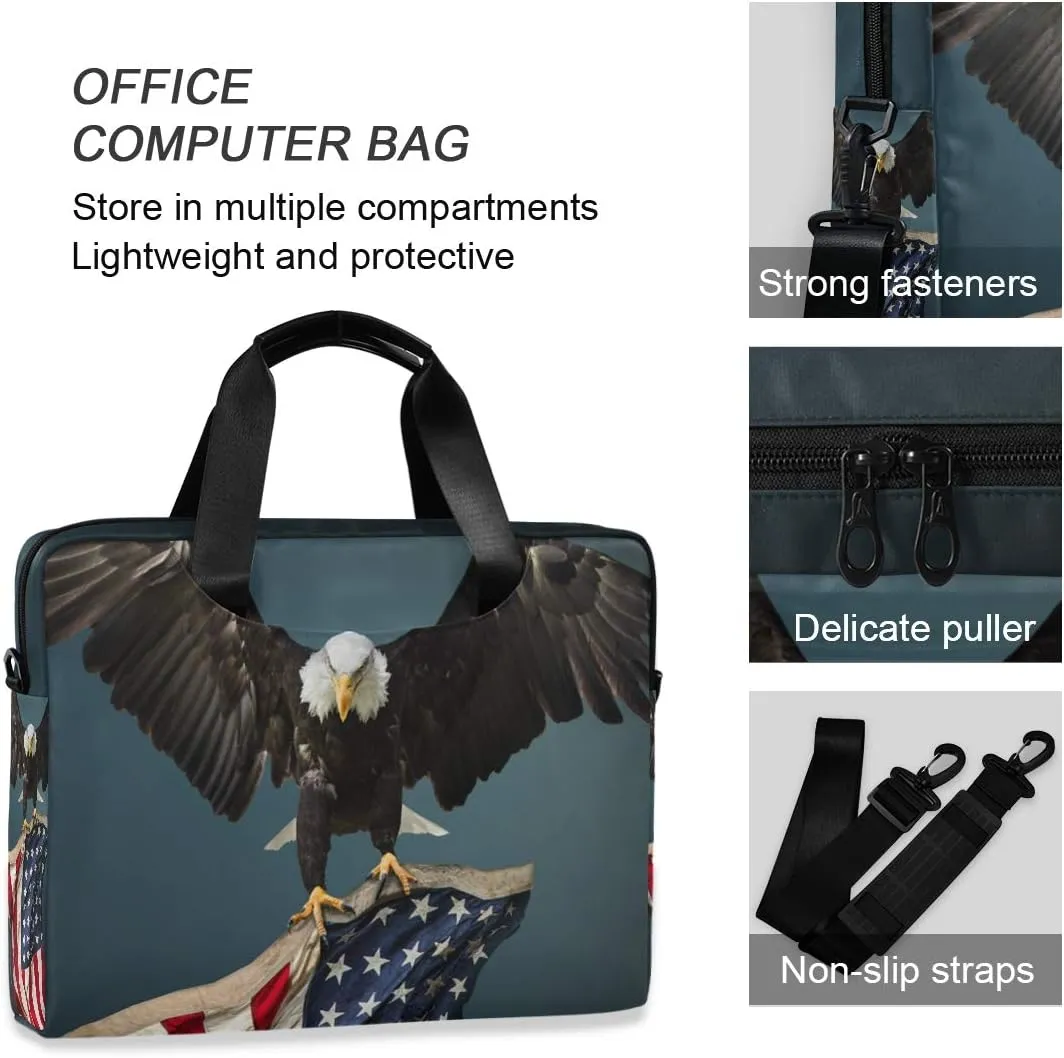 ALAZA American Flag Bald Eagle Laptop Case Bag Sleeve Portable Crossbody Messenger Briefcase w/Strap Handle, 13 14 15.6 inch