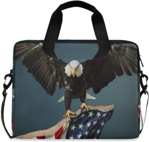 ALAZA American Flag Bald Eagle Laptop Case Bag Sleeve Portable Crossbody Messenger Briefcase w/Strap Handle, 13 14 15.6 inch