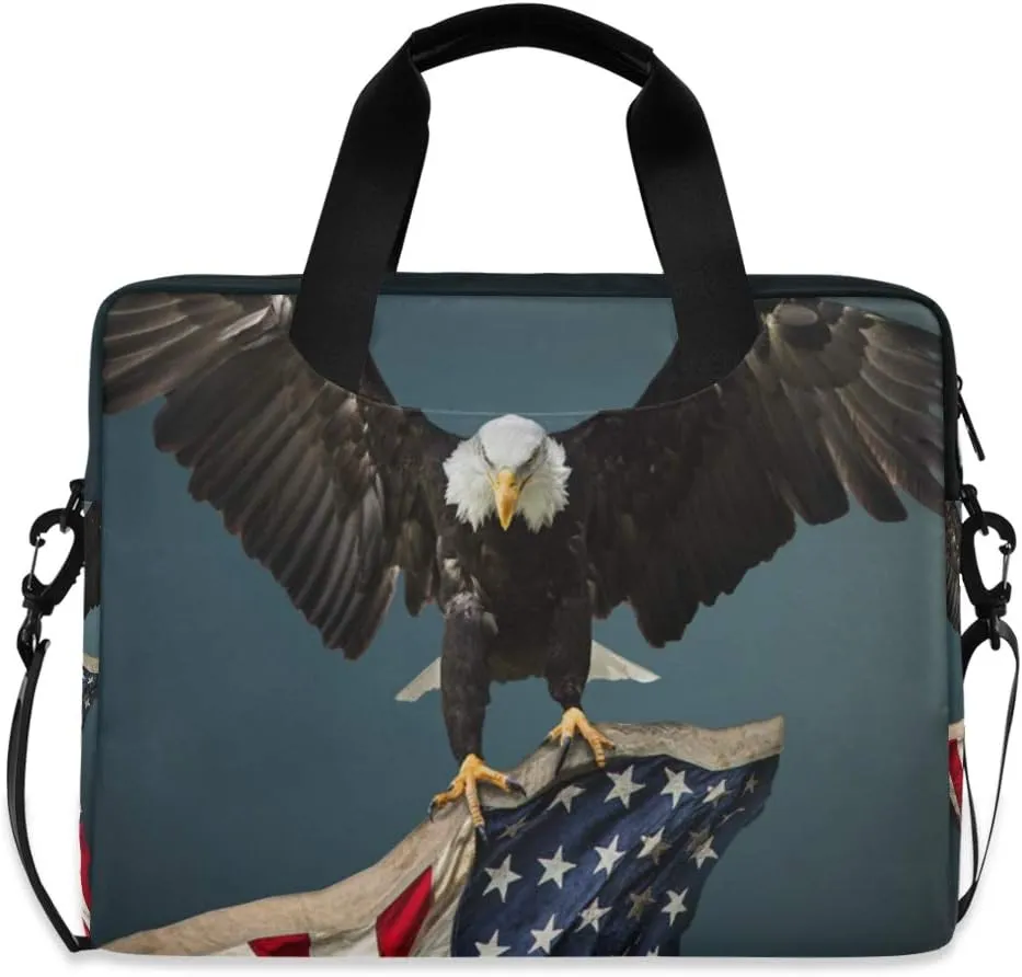 ALAZA American Flag Bald Eagle Laptop Case Bag Sleeve Portable Crossbody Messenger Briefcase w/Strap Handle, 13 14 15.6 inch