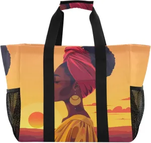 ALAZA Beautiful African Girl Waterproof Beach Tote Bags