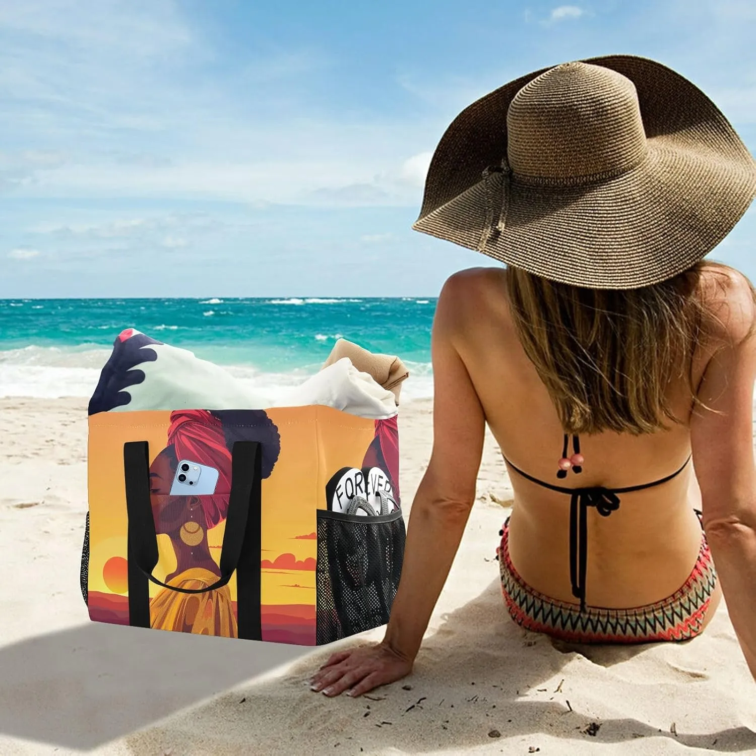 ALAZA Beautiful African Girl Waterproof Beach Tote Bags