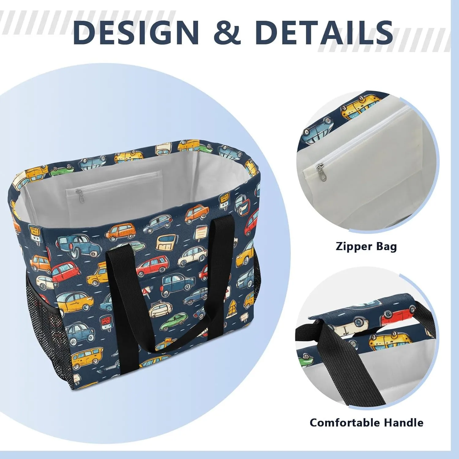 ALAZA Cartoon Cars Transport Waterproof Beach Tote Bags