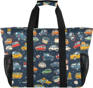 ALAZA Cartoon Cars Transport Waterproof Beach Tote Bags