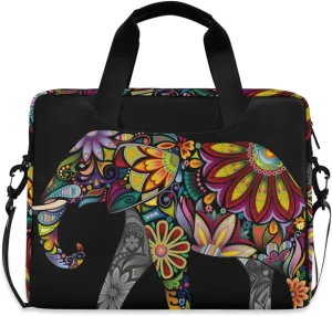 ALAZA Cheerful Indian African Elephant Boho Laptop Case Bag Sleeve Portable Crossbody Messenger Briefcase w/Strap Handle, 13 14 15.6 inch