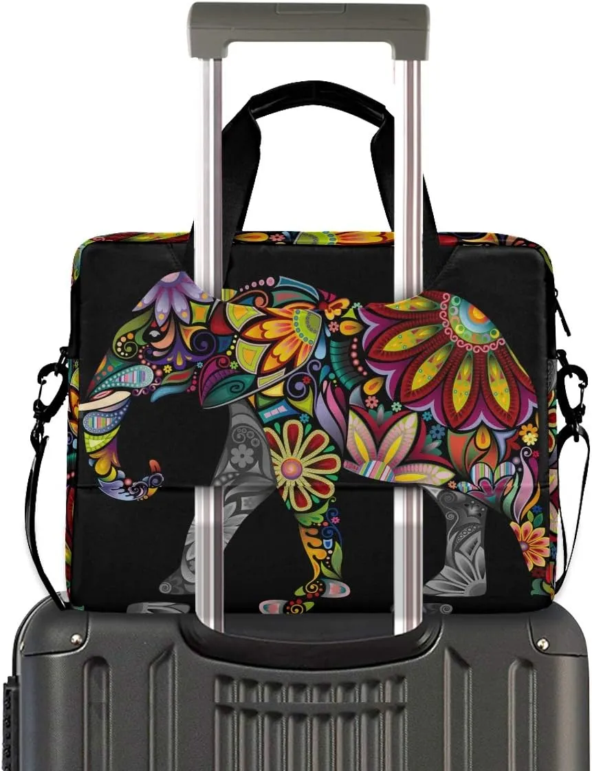 ALAZA Cheerful Indian African Elephant Boho Laptop Case Bag Sleeve Portable Crossbody Messenger Briefcase w/Strap Handle, 13 14 15.6 inch