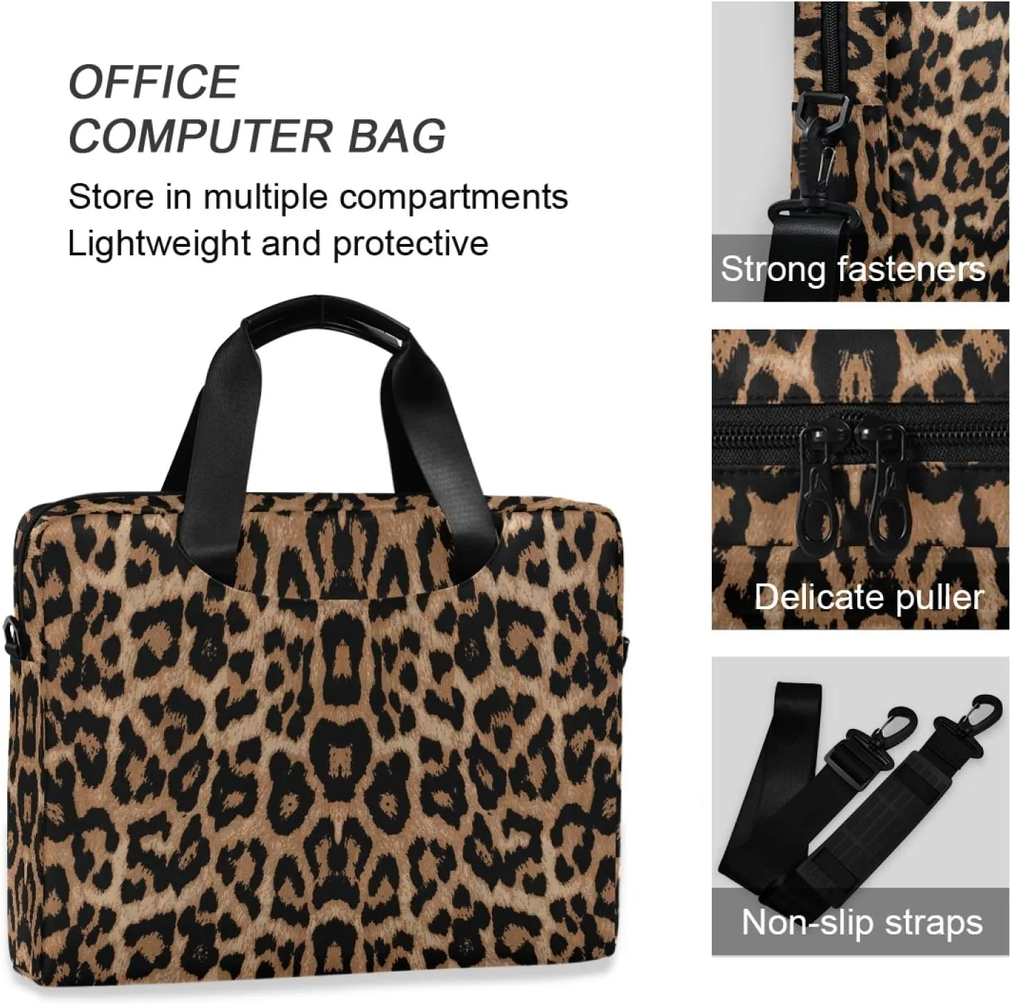 ALAZA Cheeteh Leopard Print Animal Laptop Case Bag Sleeve Portable Crossbody Messenger Briefcase w/Strap Handle, 13 14 15.6 inch
