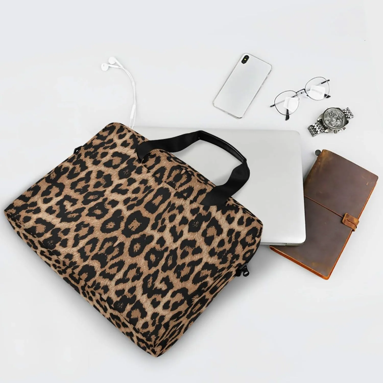 ALAZA Cheeteh Leopard Print Animal Laptop Case Bag Sleeve Portable Crossbody Messenger Briefcase w/Strap Handle, 13 14 15.6 inch