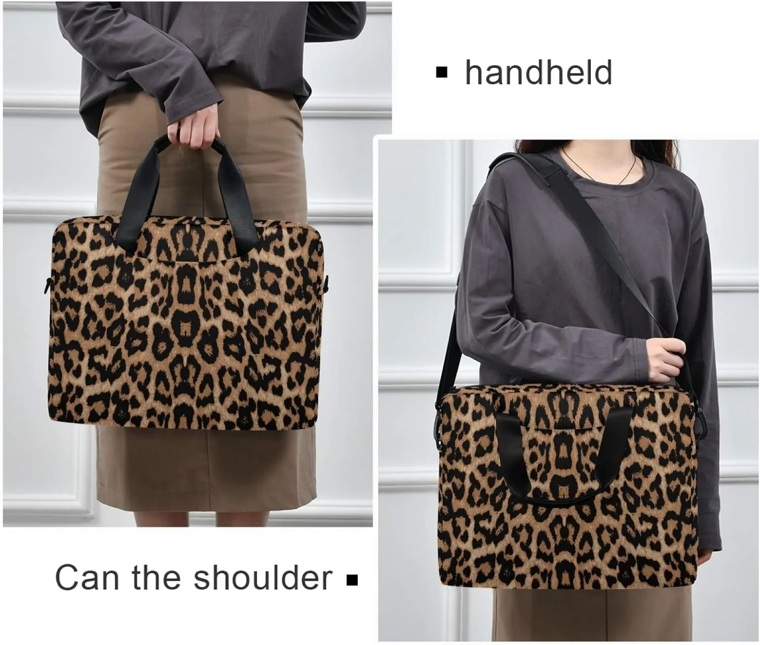 ALAZA Cheeteh Leopard Print Animal Laptop Case Bag Sleeve Portable Crossbody Messenger Briefcase w/Strap Handle, 13 14 15.6 inch