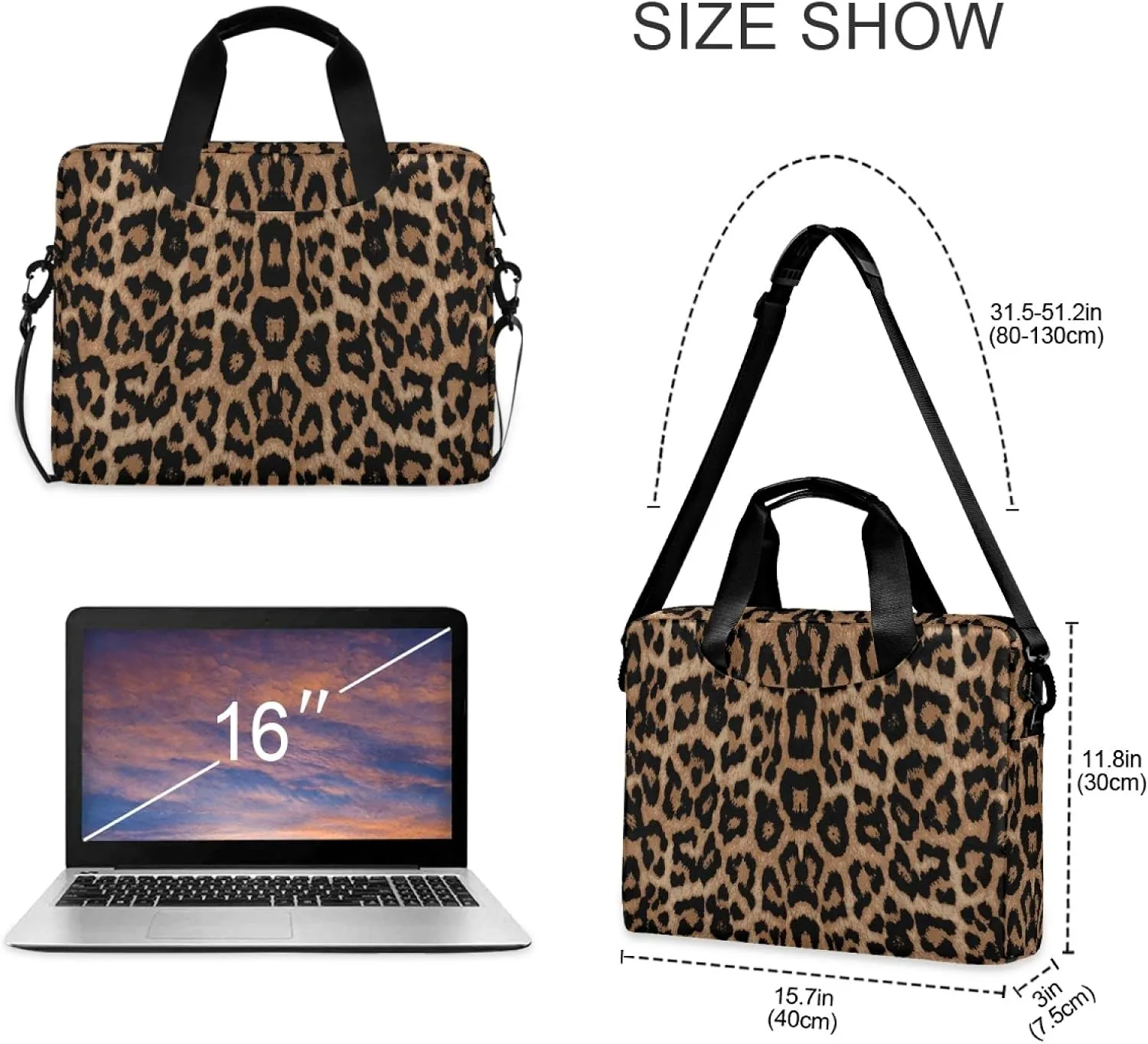 ALAZA Cheeteh Leopard Print Animal Laptop Case Bag Sleeve Portable Crossbody Messenger Briefcase w/Strap Handle, 13 14 15.6 inch