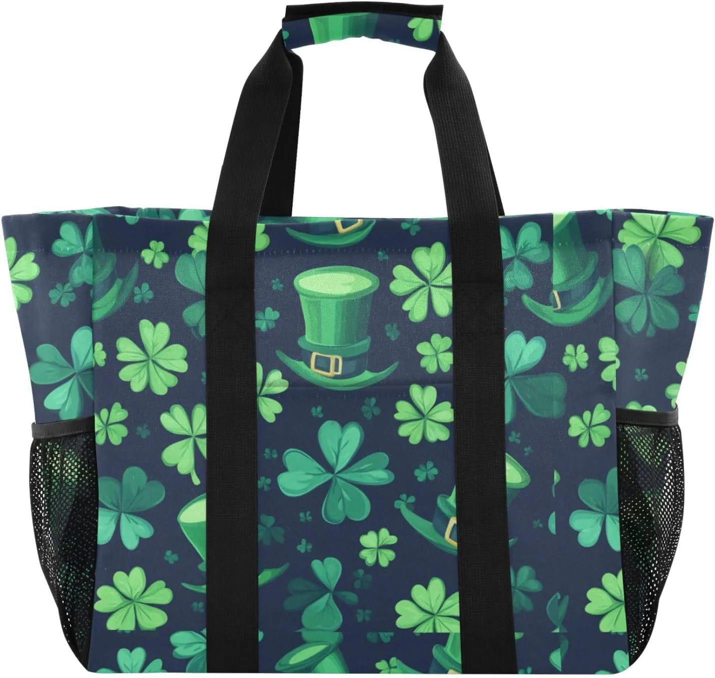ALAZA Clover Leaves and Glasses Of Beer for St. Patrick's Day Waterproof Beach Tote Bags
