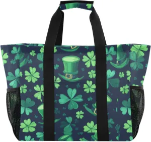 ALAZA Clover Leaves and Glasses Of Beer for St. Patrick's Day Waterproof Beach Tote Bags