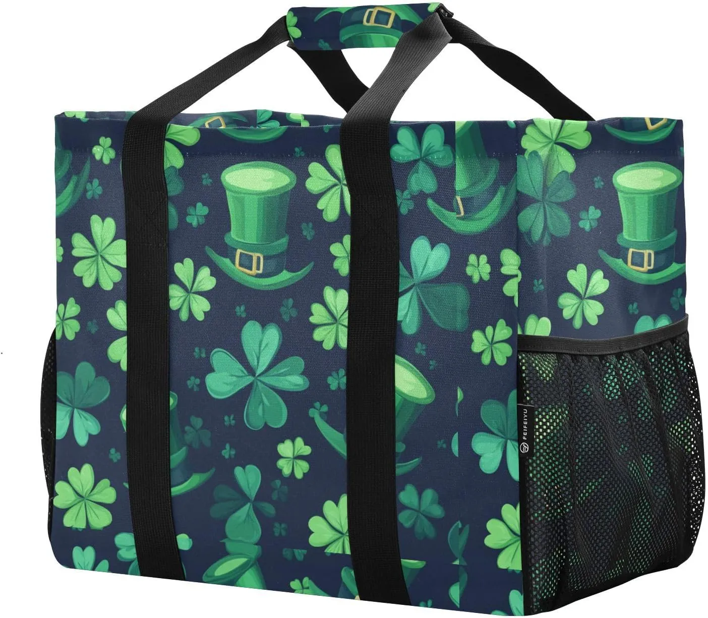ALAZA Clover Leaves and Glasses Of Beer for St. Patrick's Day Waterproof Beach Tote Bags