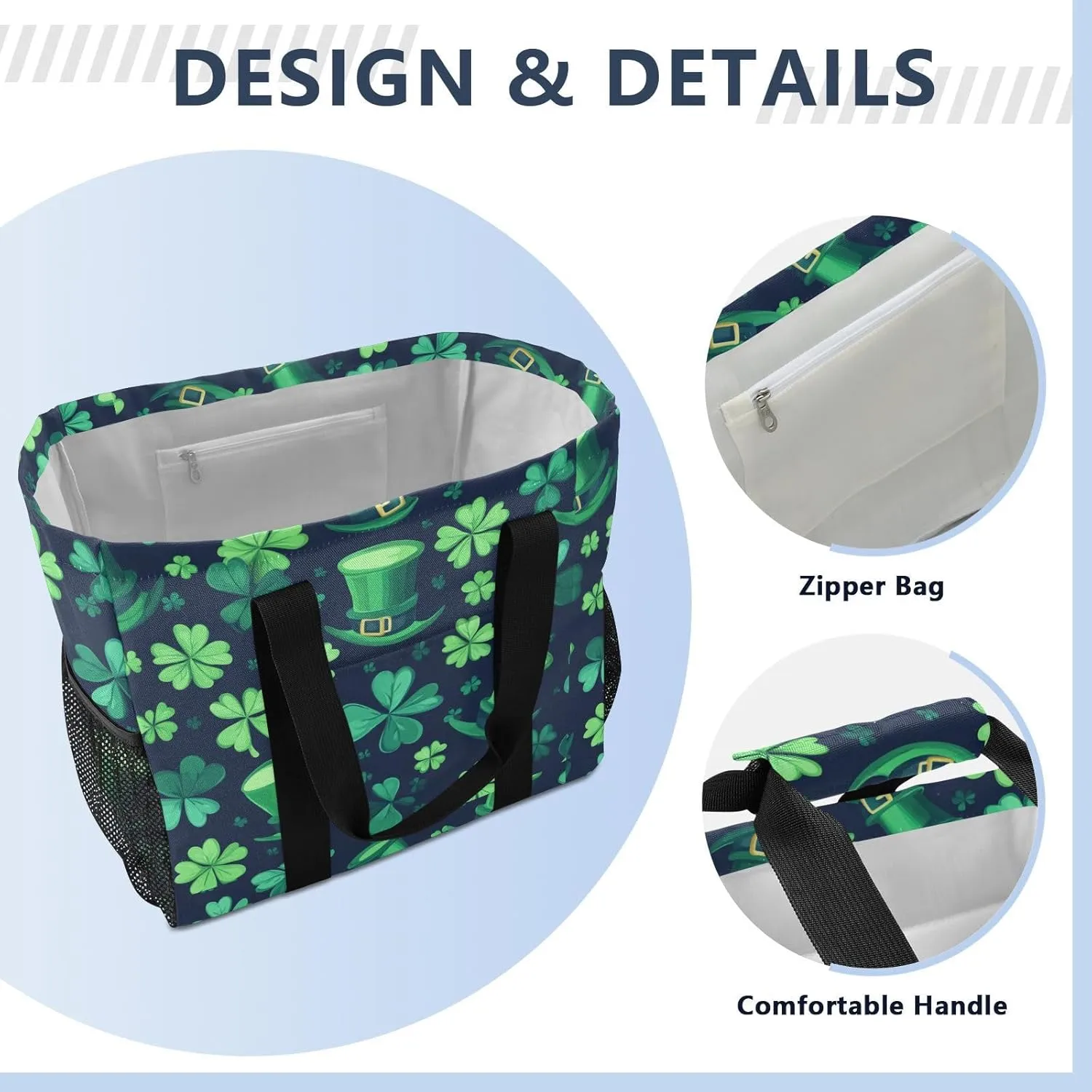 ALAZA Clover Leaves and Glasses Of Beer for St. Patrick's Day Waterproof Beach Tote Bags