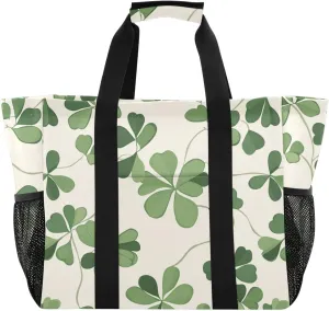 ALAZA Clover Leaves and Glasses Of Beer for St. Patrick's Day Waterproof Beach Tote Bags