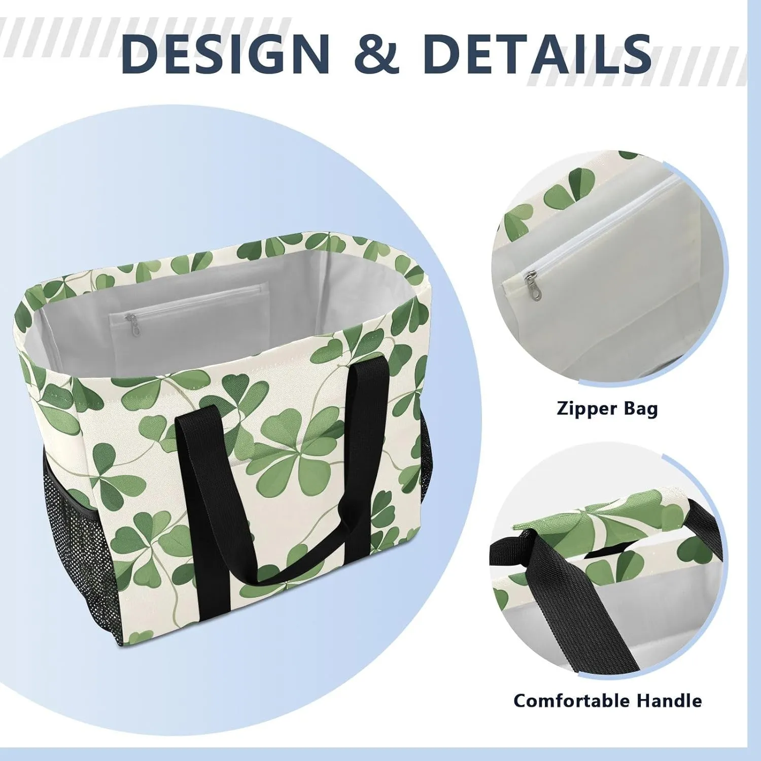 ALAZA Clover Leaves and Glasses Of Beer for St. Patrick's Day Waterproof Beach Tote Bags