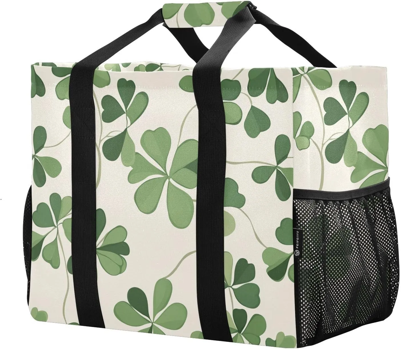ALAZA Clover Leaves and Glasses Of Beer for St. Patrick's Day Waterproof Beach Tote Bags