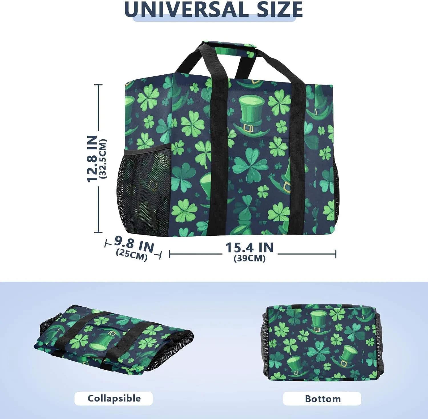 ALAZA Clover Leaves and Glasses Of Beer for St. Patrick's Day Waterproof Beach Tote Bags
