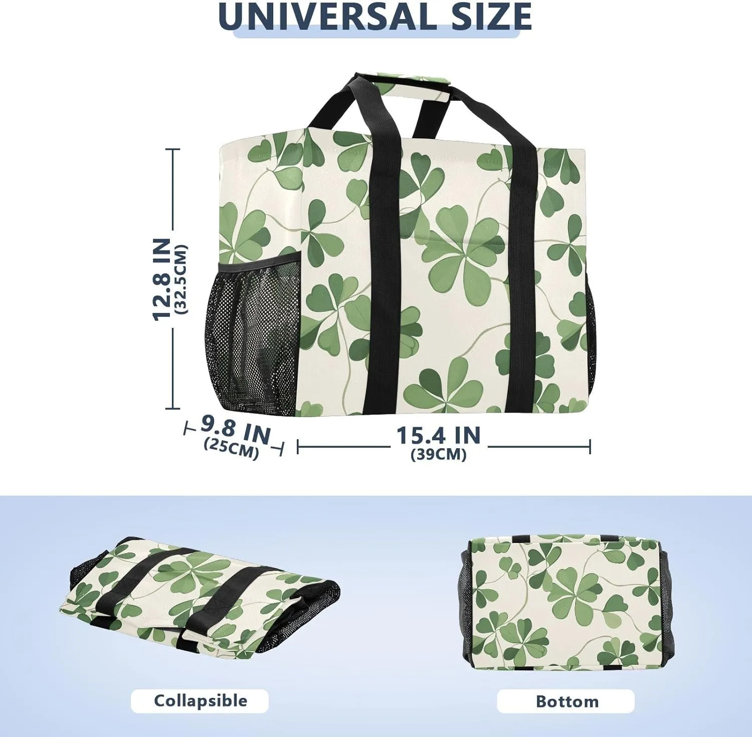 ALAZA Clover Leaves and Glasses Of Beer for St. Patrick's Day Waterproof Beach Tote Bags