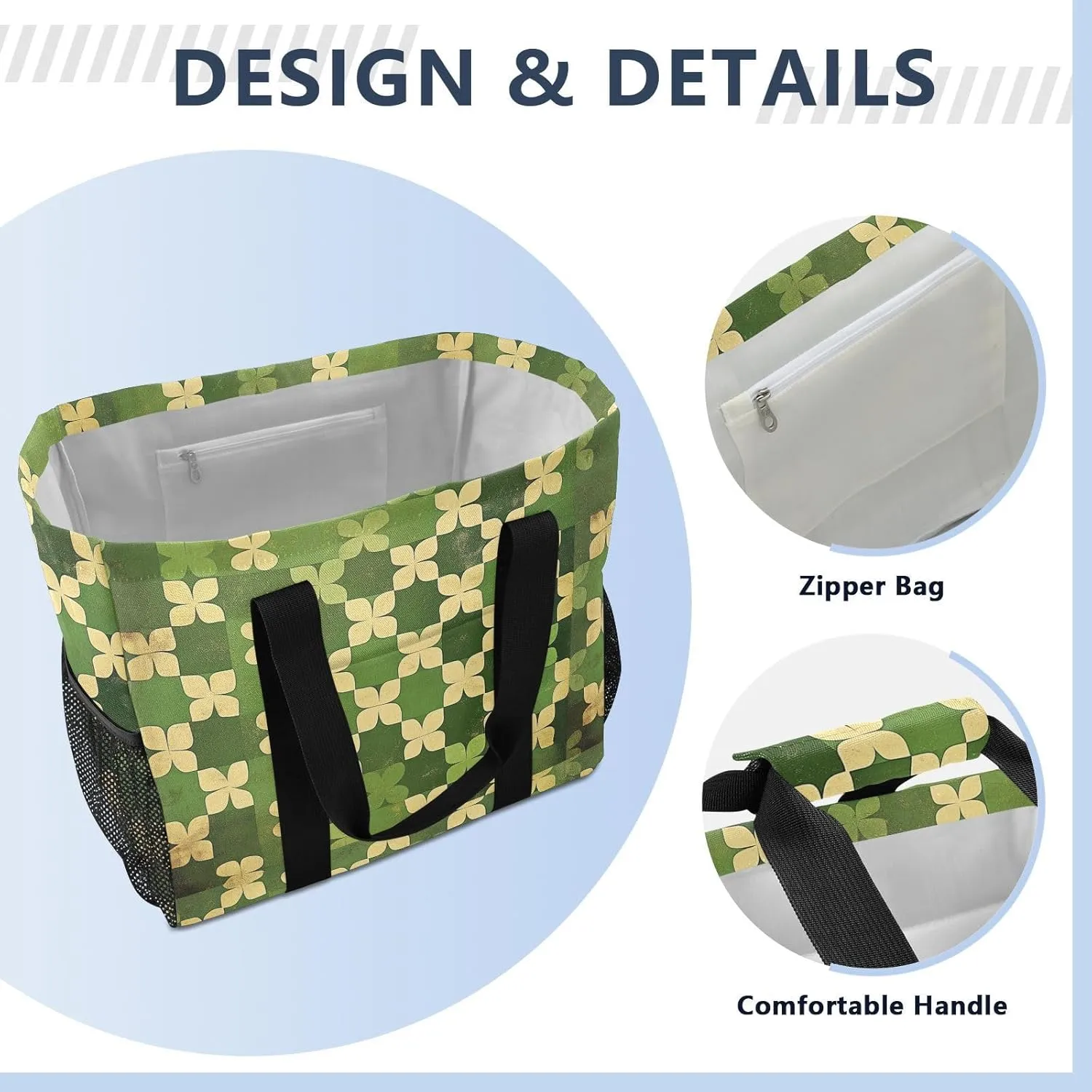 ALAZA Clover Leaves and Glasses Of Beer for St. Patrick's Day Waterproof Beach Tote Bags