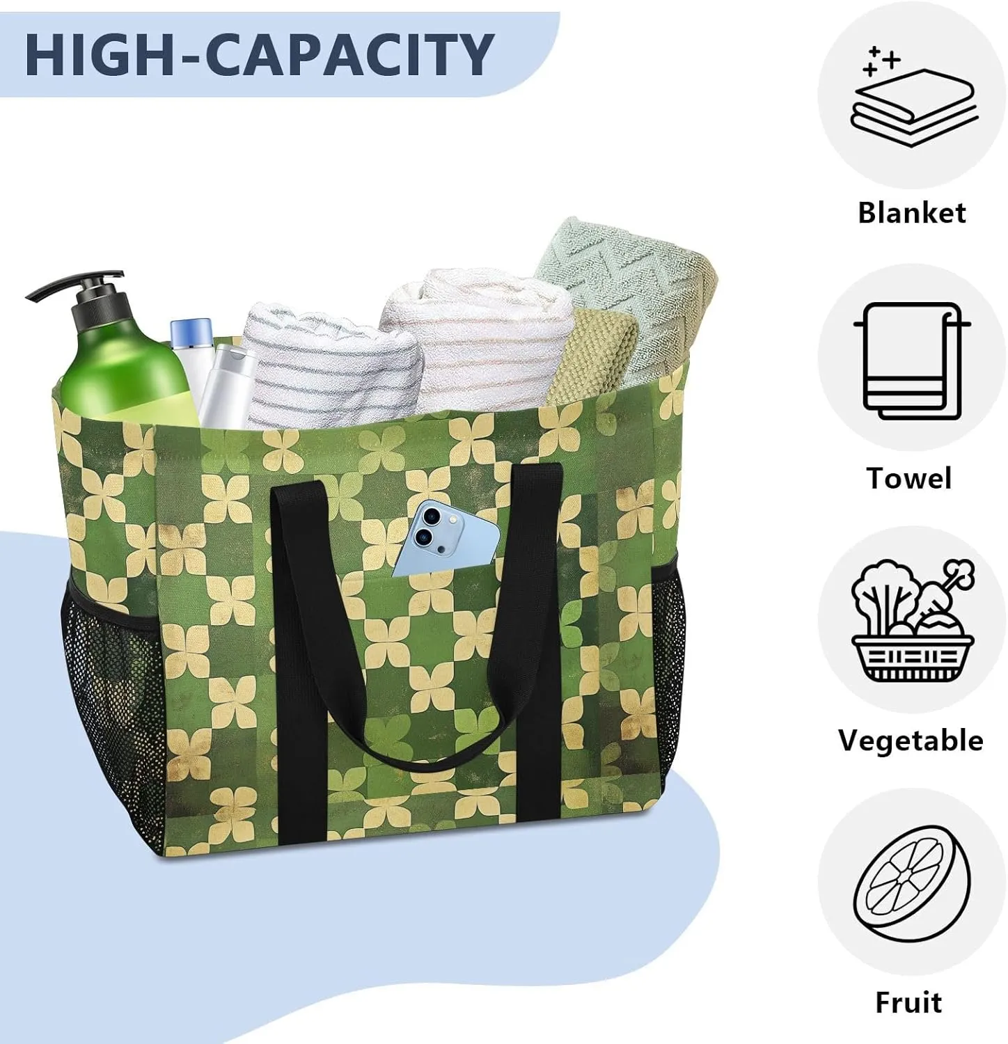ALAZA Clover Leaves and Glasses Of Beer for St. Patrick's Day Waterproof Beach Tote Bags