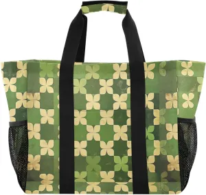 ALAZA Clover Leaves and Glasses Of Beer for St. Patrick's Day Waterproof Beach Tote Bags