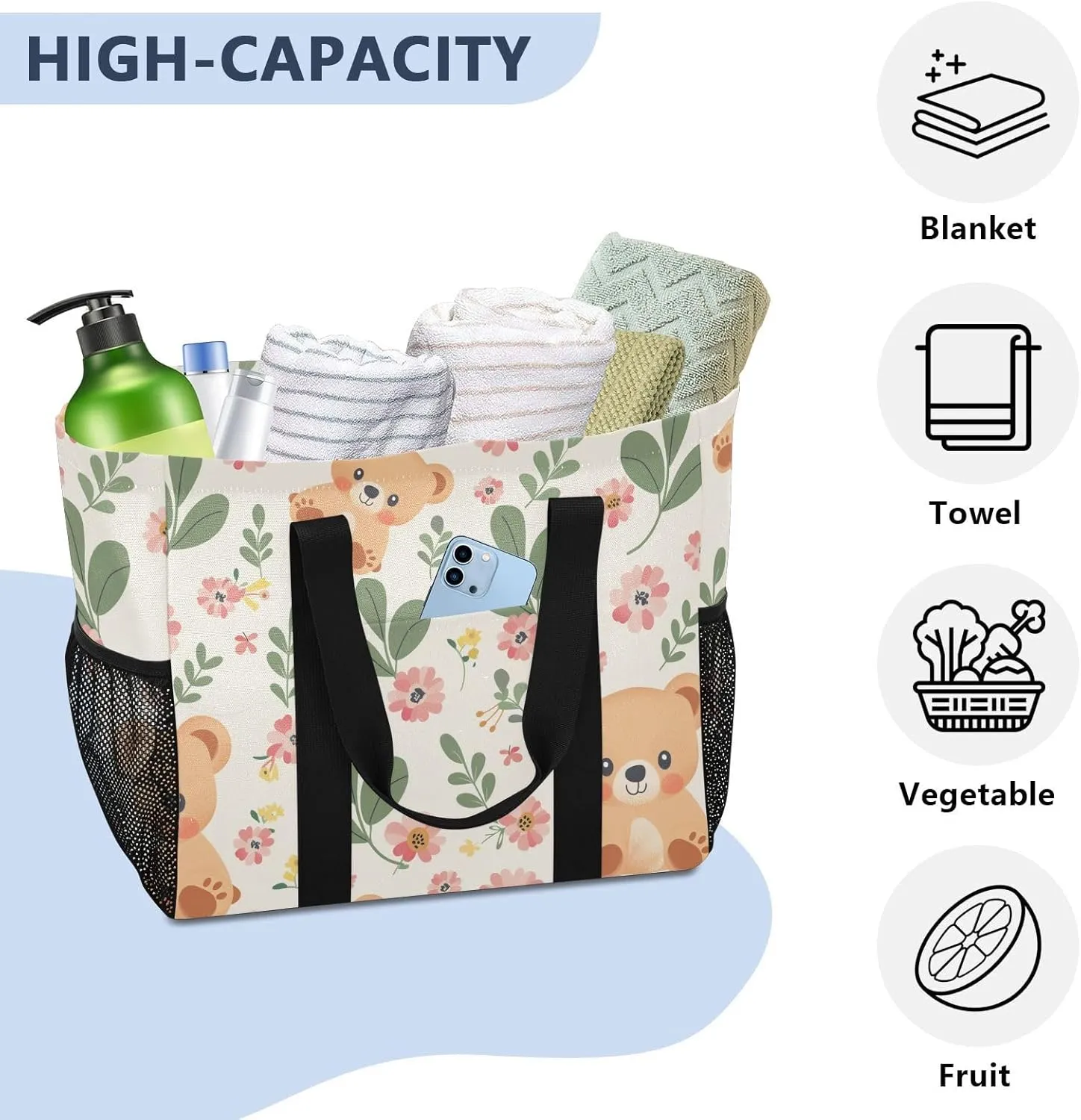 ALAZA Cute Sloth and Palm Leaves Seamlee Waterproof Beach Tote Bags
