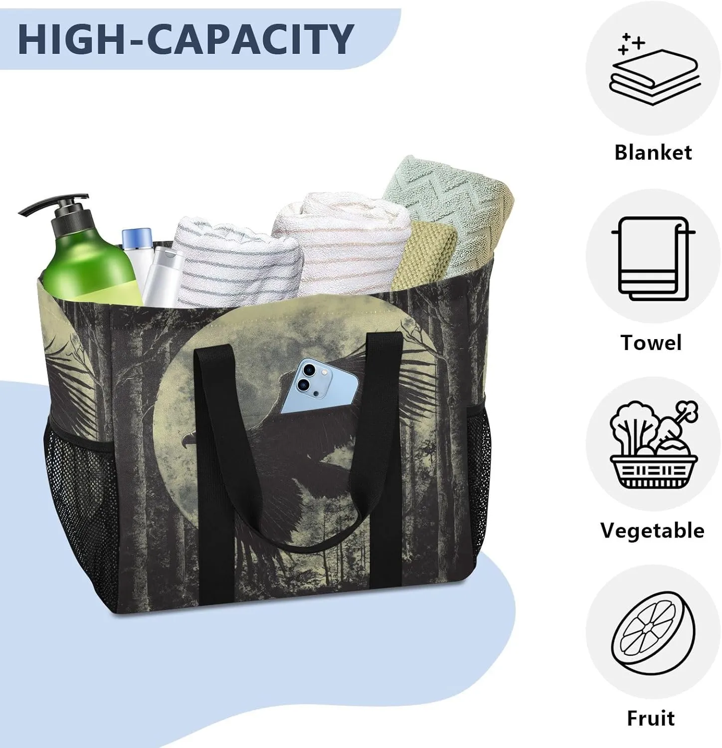 ALAZA Eagles Misty Forest Waterproof Beach Tote Bags