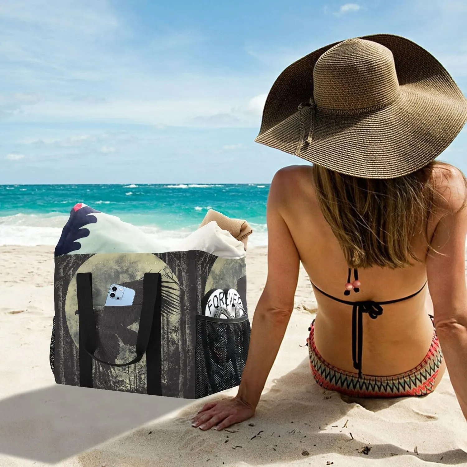 ALAZA Eagles Misty Forest Waterproof Beach Tote Bags