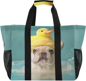 ALAZA French Bulldog Sticking Its Head Through A Hole Waterproof Beach Tote Bags