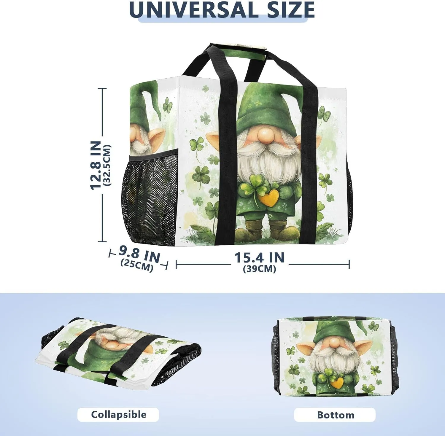 ALAZA Happy St. Patrick's Day Shamrock Dinosaur Waterproof Beach Tote Bags