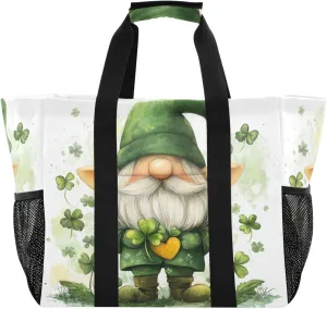 ALAZA Happy St. Patrick's Day Shamrock Dinosaur Waterproof Beach Tote Bags