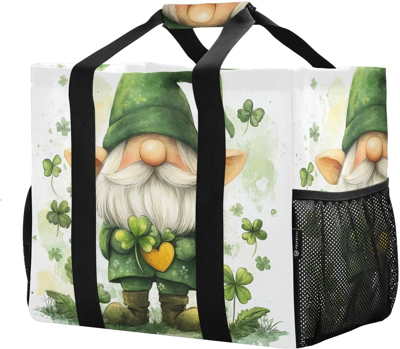 ALAZA Happy St. Patrick's Day Shamrock Dinosaur Waterproof Beach Tote Bags