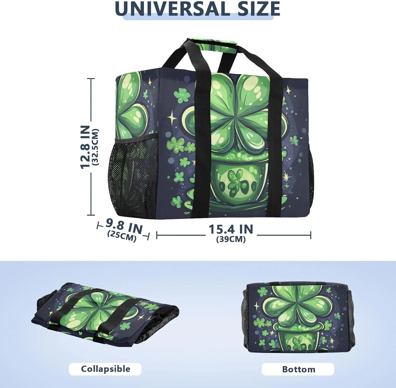 ALAZA Happy St. Patrick's Day Shamrock Dinosaur Waterproof Beach Tote Bags