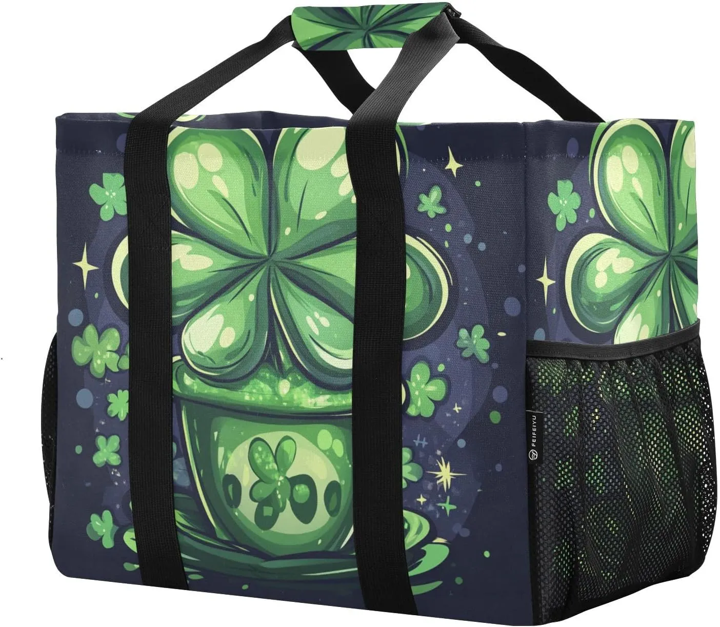 ALAZA Happy St. Patrick's Day Shamrock Dinosaur Waterproof Beach Tote Bags