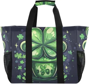 ALAZA Happy St. Patrick's Day Shamrock Dinosaur Waterproof Beach Tote Bags