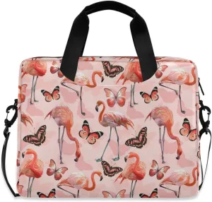 ALAZA Pink Flamingo Butterfly Laptop Case Bag Sleeve Portable Crossbody Messenger Briefcase w/Strap Handle, 13 14 15.6 inch