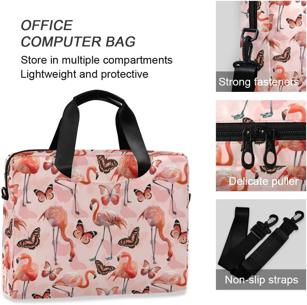 ALAZA Pink Flamingo Butterfly Laptop Case Bag Sleeve Portable Crossbody Messenger Briefcase w/Strap Handle, 13 14 15.6 inch