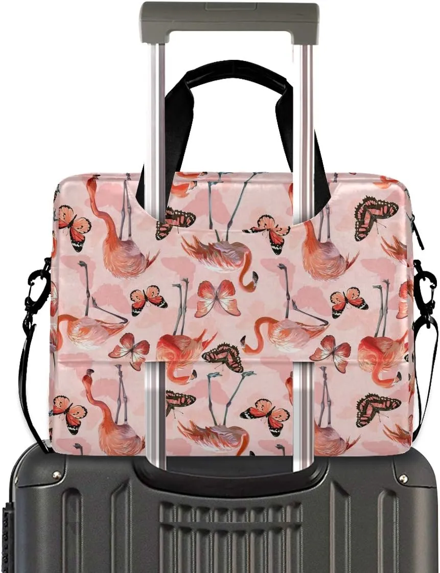 ALAZA Pink Flamingo Butterfly Laptop Case Bag Sleeve Portable Crossbody Messenger Briefcase w/Strap Handle, 13 14 15.6 inch