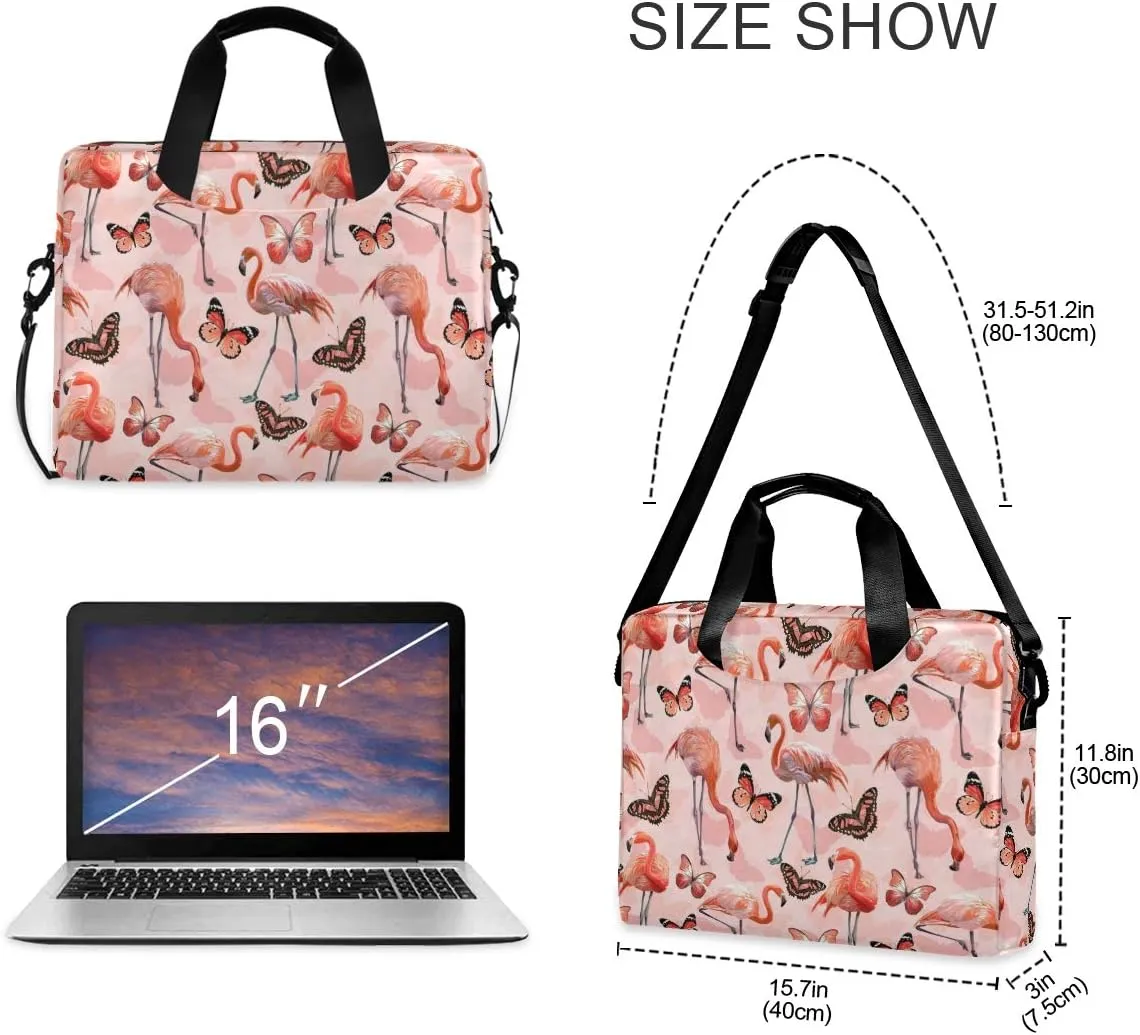 ALAZA Pink Flamingo Butterfly Laptop Case Bag Sleeve Portable Crossbody Messenger Briefcase w/Strap Handle, 13 14 15.6 inch
