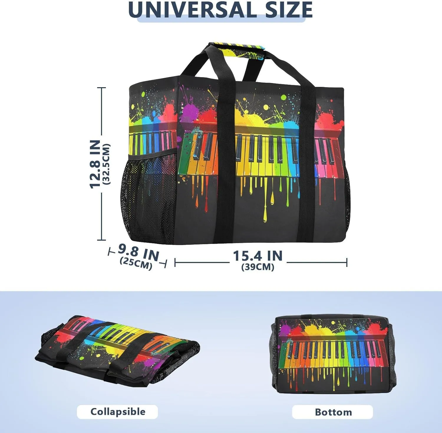 ALAZA Rose on Piano Musical Note Starry Waterproof Beach Tote Bags