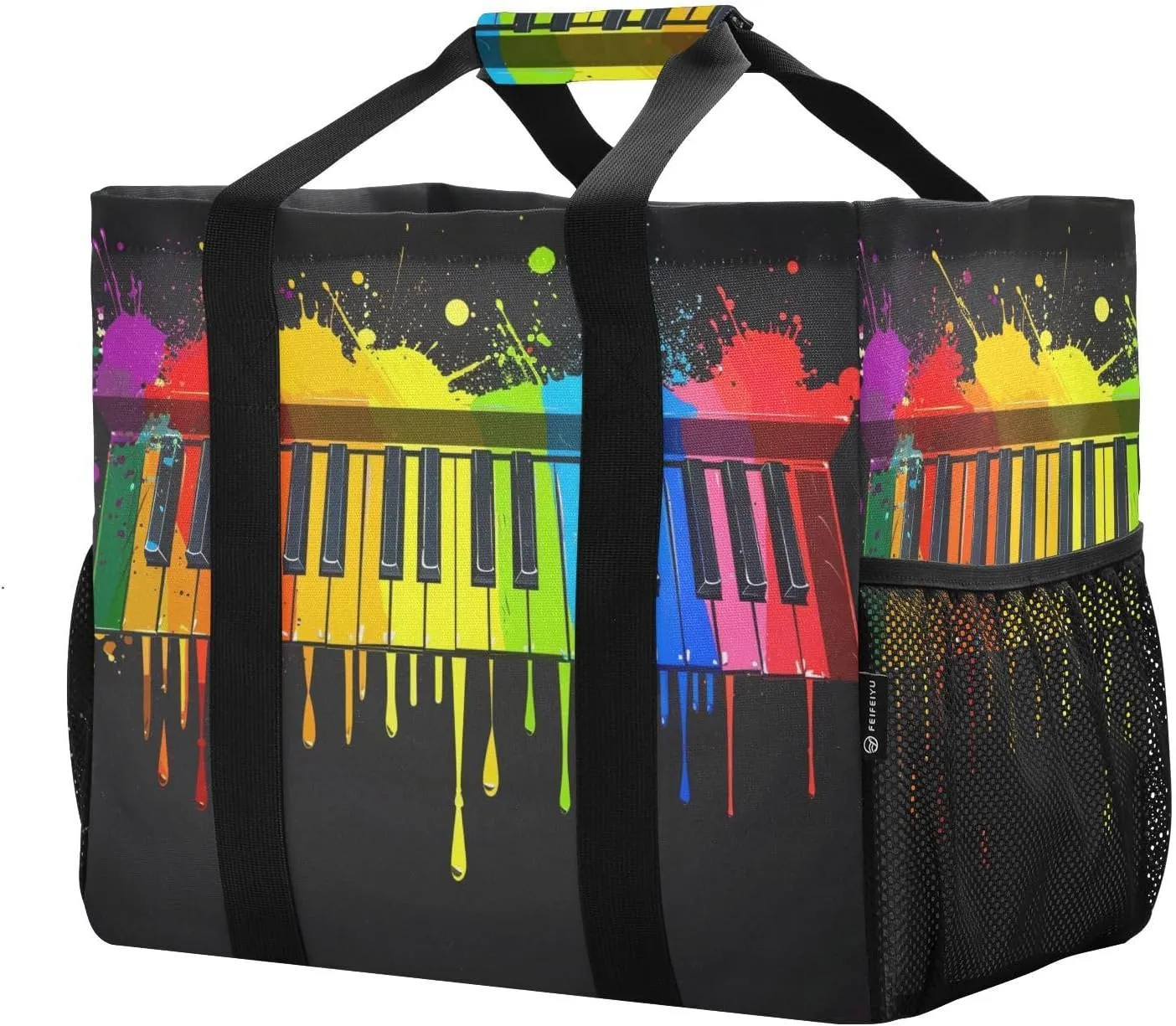 ALAZA Rose on Piano Musical Note Starry Waterproof Beach Tote Bags