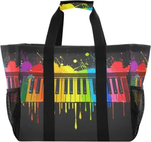 ALAZA Rose on Piano Musical Note Starry Waterproof Beach Tote Bags