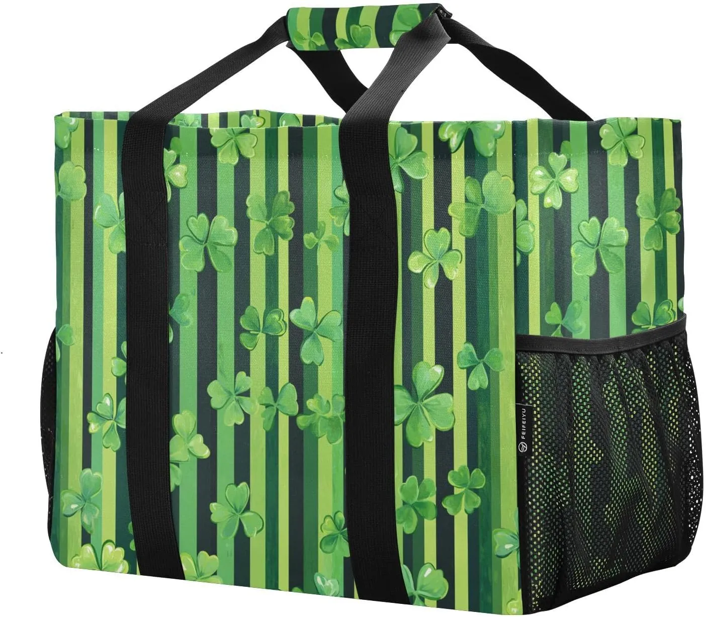 ALAZA St. Patrick's Day Clover Leaves and Glasses Of Beer Waterproof Beach Tote Bags