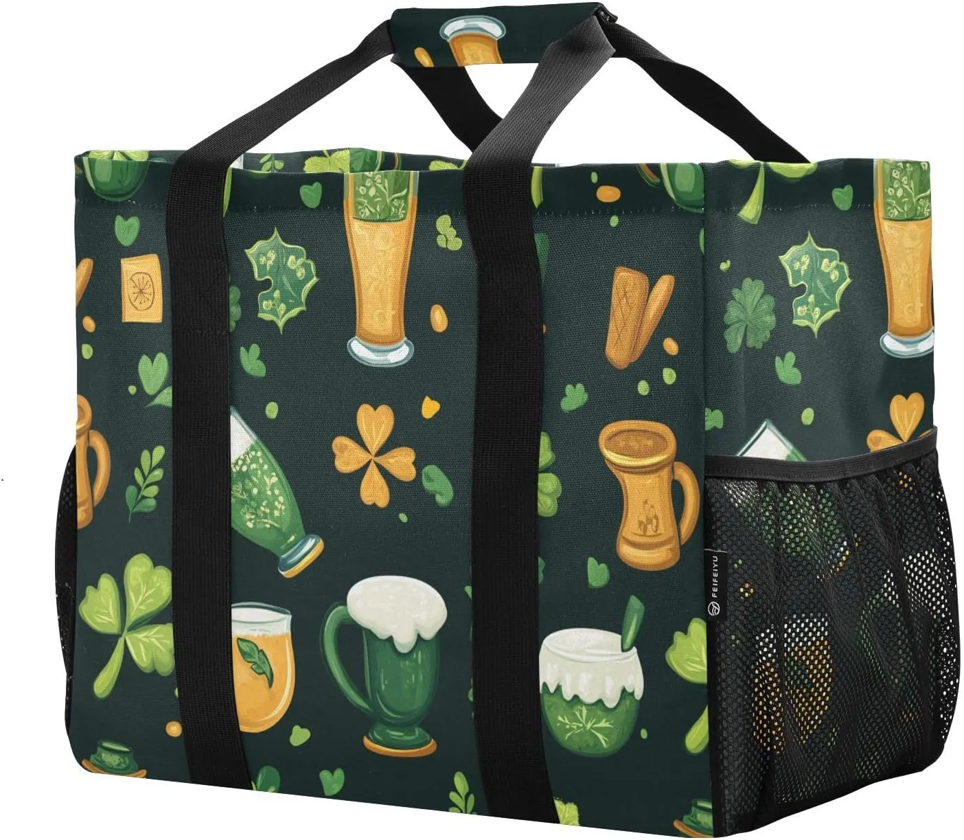 ALAZA St. Patrick's Day Clover Leaves and Glasses Of Beer Waterproof Beach Tote Bags